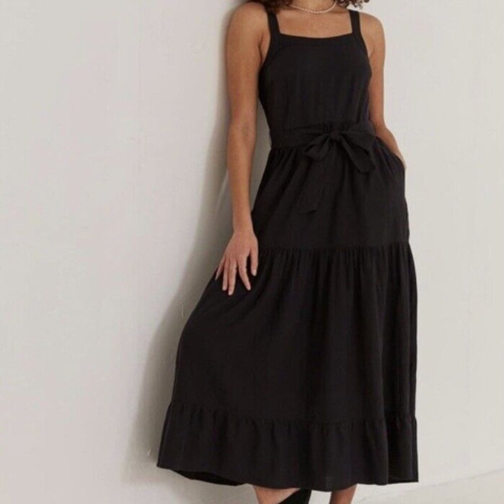 Black Linen Tiered Maxi Dress